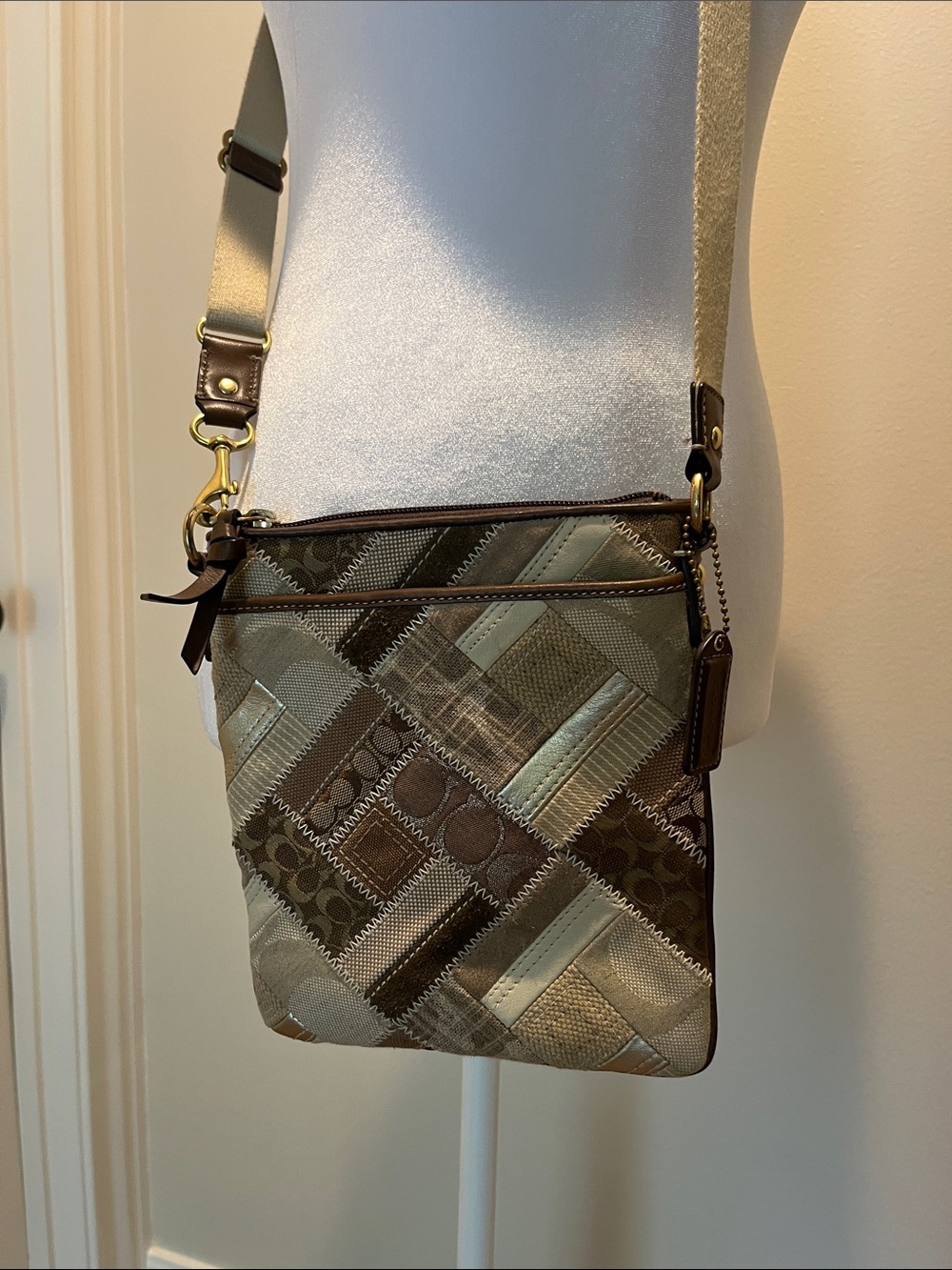 Coach Patchwork Crossbody Bag in Brown and Tan